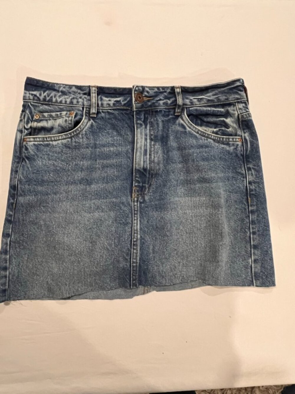 Color Blue Denim Mini Skirt Womens Size 8 Medium Wash Raw Hem 100 Cotton Colombi